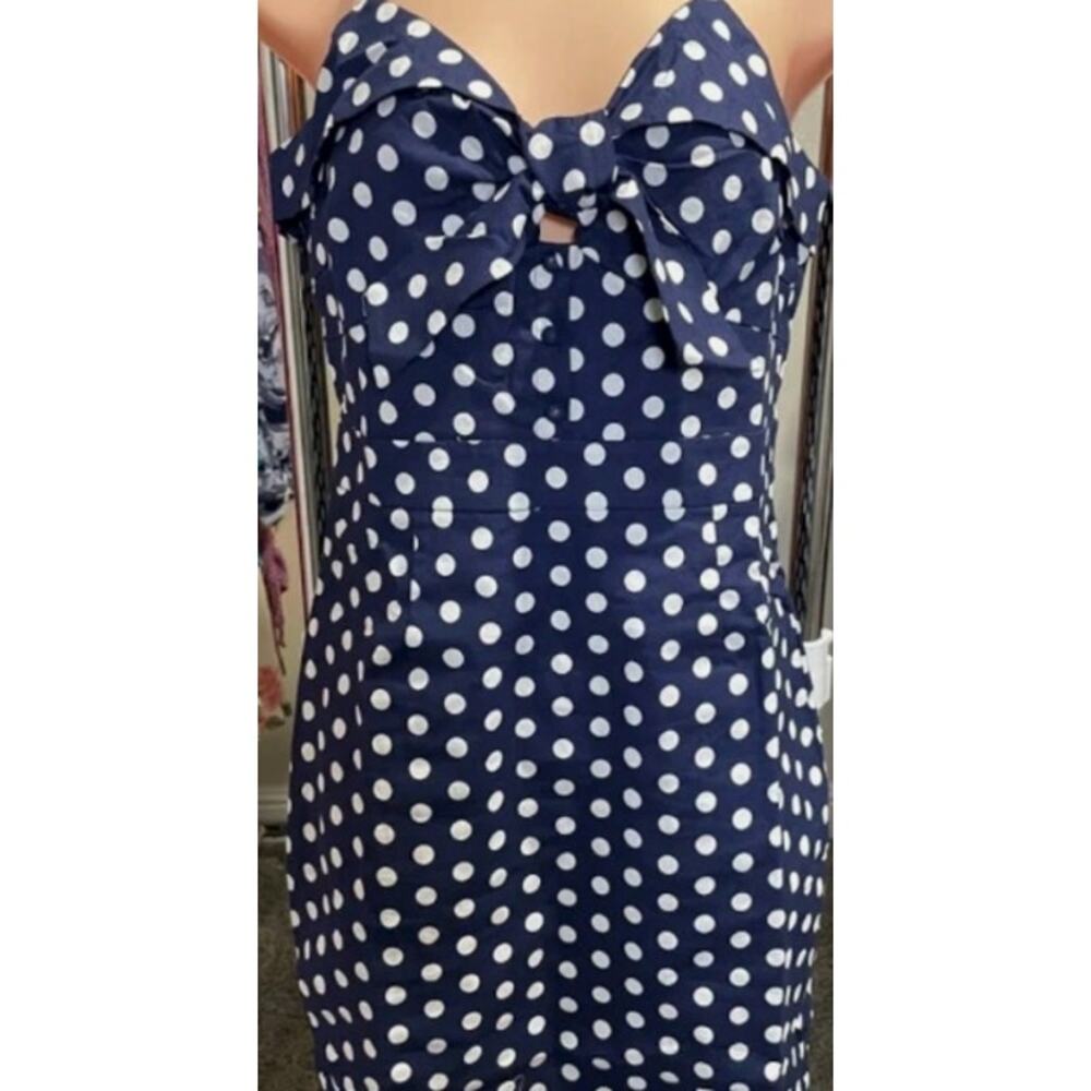 Main Strip NEW Polka Dot Midi Dress Blue White Retro Pinup Medium